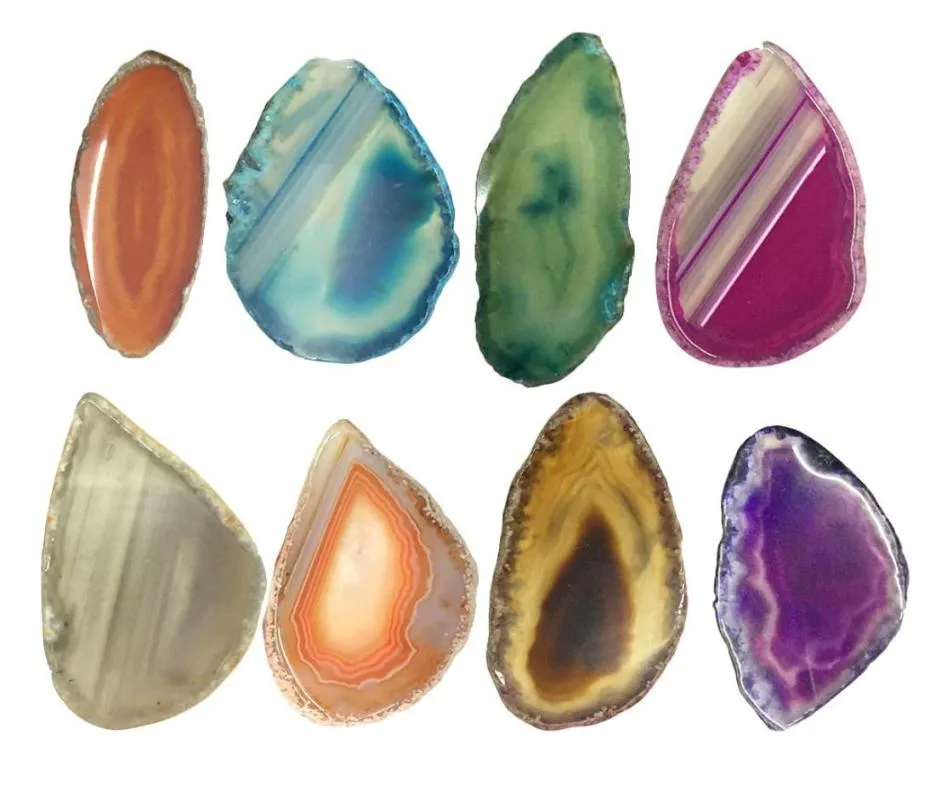 Dessous de verre en tranches d'agate brésilienne, pierres précieuses brutes, ornement en cristal, décoration de maison, perle d'alagate colorée naturelle, Quartz poli 4441826