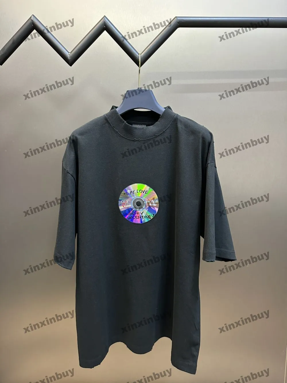 Xinxinbuy Men Designer Tee T Shirt 2024 Paris Valentine's Day Patterment Smeeve Cotton Women Blue Black Khaki XS-2XL