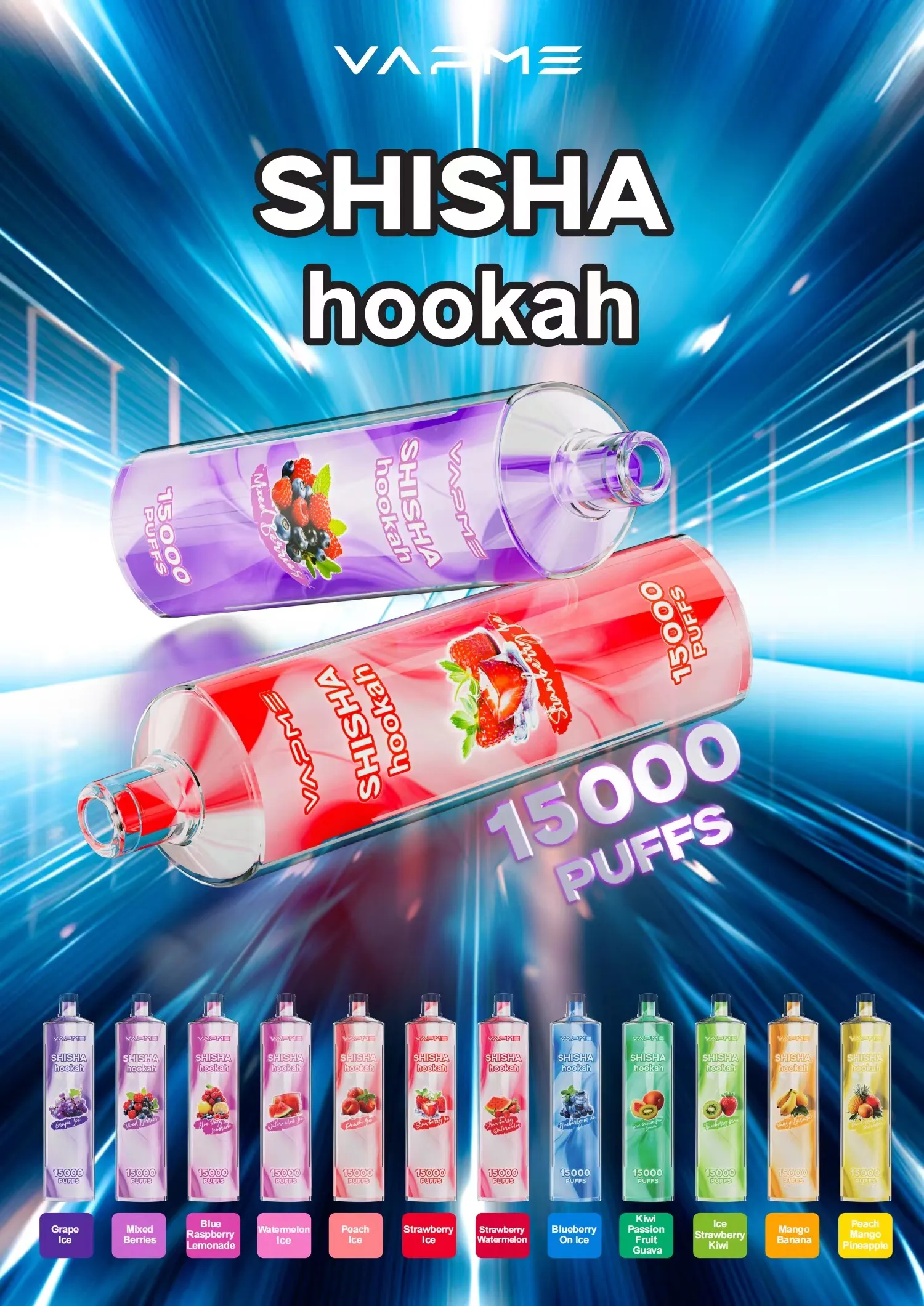 Vapme Shisha 15000 Puff Ujeżdżalnia Vape 15k Puff Electronic Pen Pen 650 mAh Bateria 25 ml z jednorazowym papierosem elektronicznym 0% 2% 12 kolorów