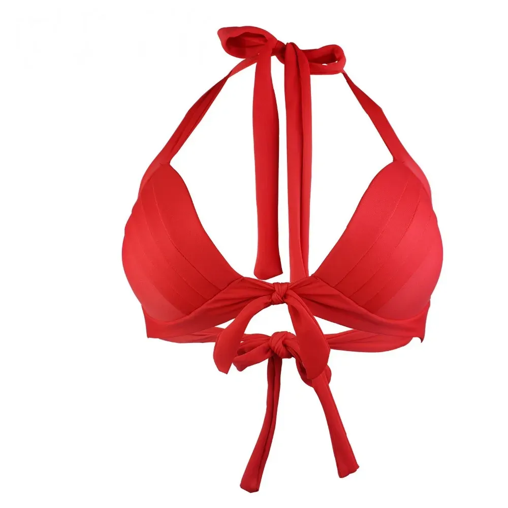 Vintage licou haut de bikini femmes maillot de bain bandeau deux pièces séparé Sexy solide rouge noir Push Up soutien-gorge grande taille 2XL 3XL 4XL
