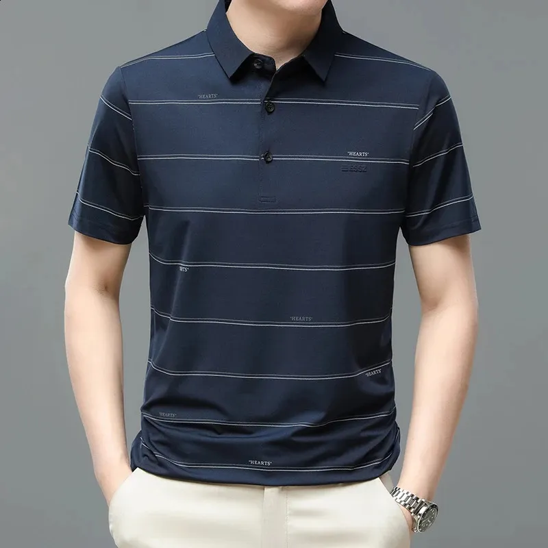BROWON Männer Kleidung Business Casual Büro Täglichen Dünne T-shirt Brief Gestreiften Koreanische TurnDown Kragen Grafik T Shirts 240227