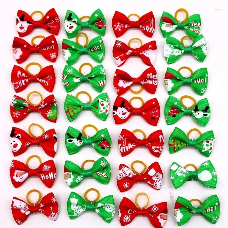 Dog Apparel 100Pcs Christmas Bows Diamond Pet Hair Xmas Accessories Small Rubber Products