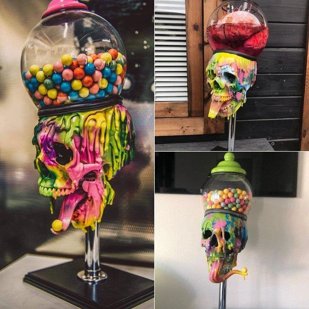 Skull Bubblegum Maszyna szkielet posąg statua Halloween Craft Kolorowa impreza Candy Jar Horror Ozdoby domowe Dekoracja domu 240222