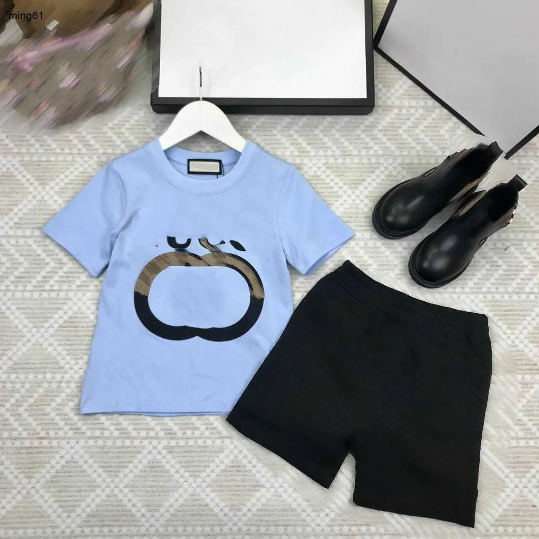 Brand Baby Tracksuits Kids Short Sleeved Suit Size 110-160 cm Summer Two-Piece Set Brodered Border Letters T Shirt and Shorts 24mar