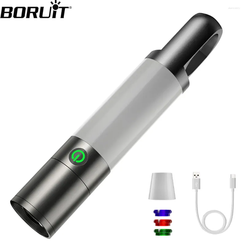 Flashlights Torches BORUiT Super Bright LED EDC Flashlight With Side Light Type-C Rechargeable Torch Waterproof Magnet Work Tent Lantern