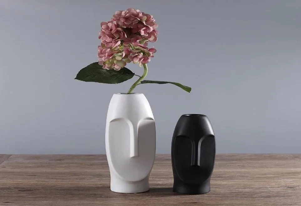 Minimalistisk keramisk abstrakt vas svartvitt mänskligt ansikte kreativt visningsrum dekorativ figue huvudform vase3691273