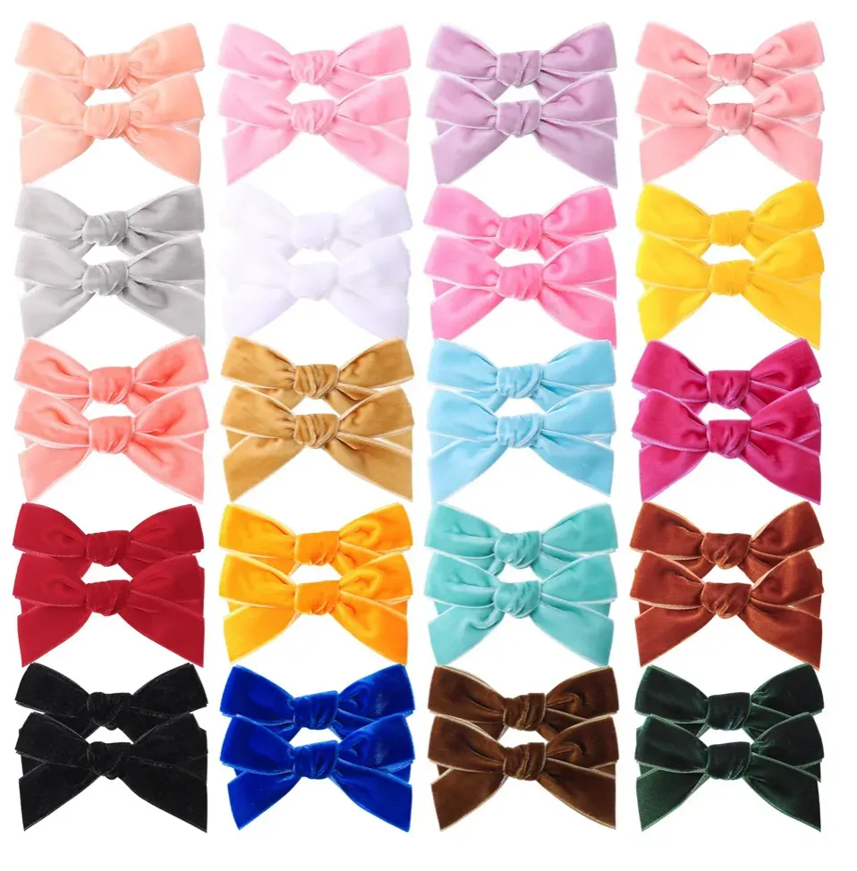 3 Inch Solid Veet Bows For Girls Clips Baby Boutique Hairpin Handmade Barrettes Headwear Kids Hair Accessories 2024