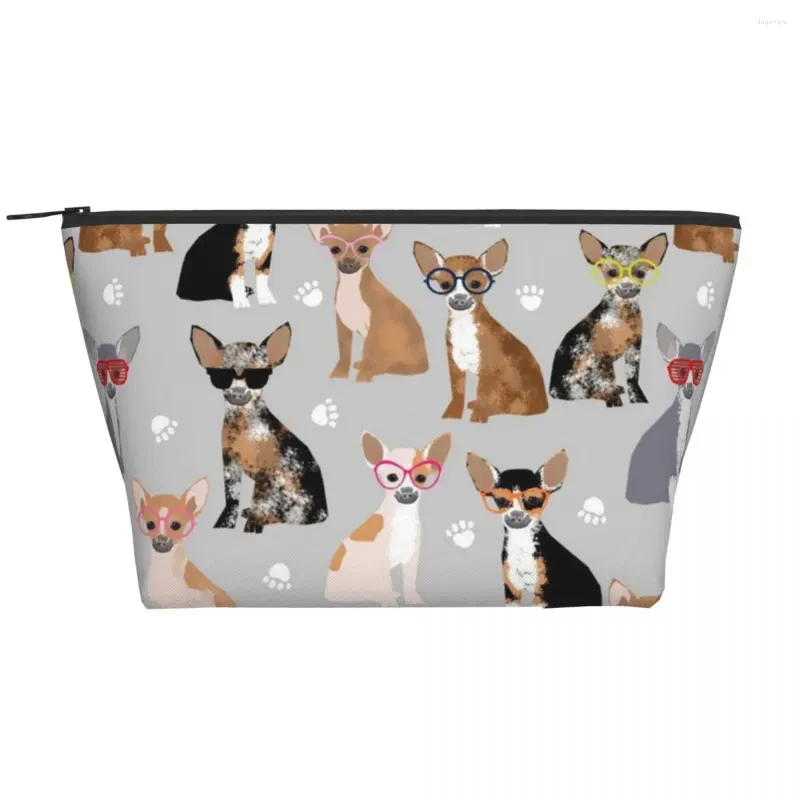 Sacs à cosmétiques Chihuahua chien trapézoïdal, sac de rangement Portable de maquillage quotidien, étui pour voyage, bijoux de toilette