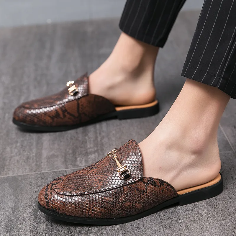Homens chinelos formais couro do plutônio marrom preto dedo do pé redondo sólido primavera outono artesanal sapatos masculinos de negócios tamanho 38-45