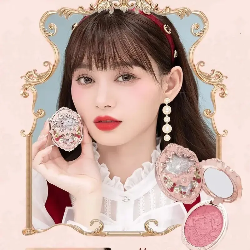 Flower Knows Strawberry Rococo Series Embossed Blush Face Makeup Matte Shimmer Pigment Waterproof Natural Nude Brightening Cheek 240304