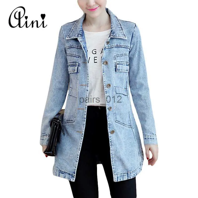 Vestes pour femmes vestes en Denim Style petit ami veste longue en Jean Denim lâche printemps automne Denim manteau Jeans S-3XL 240305