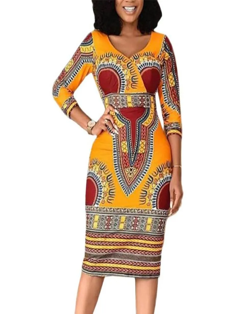 Spring Summer Dress Women 2020 Casual Plus Size Slim African National Style Dresses Elegant Sexy V Neck Pencil Long Party Dress8528162