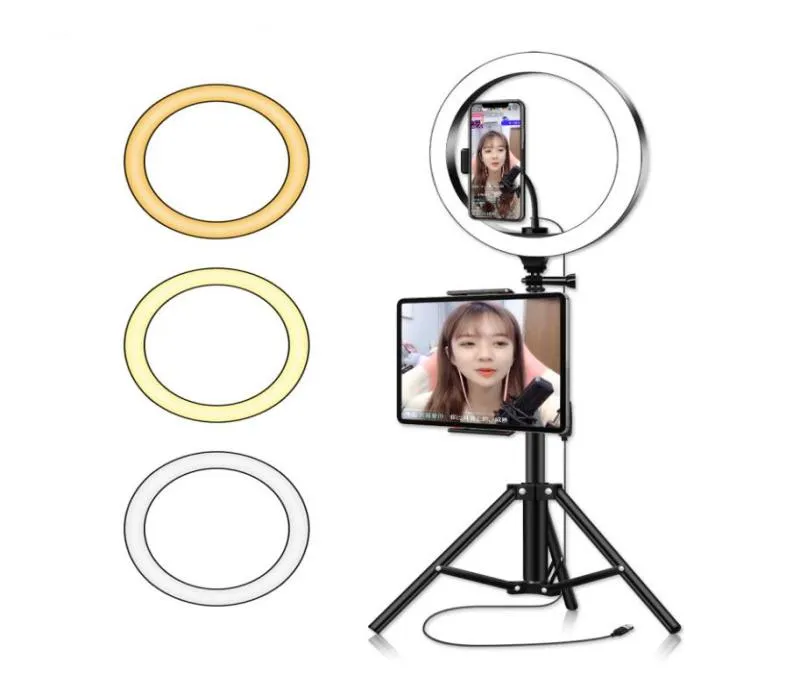 LED -ringljus med iPad Microphone Holder Desk Kit Selfie Flash Lighting Vlogging Camera för live stream med stativ Stand3721718