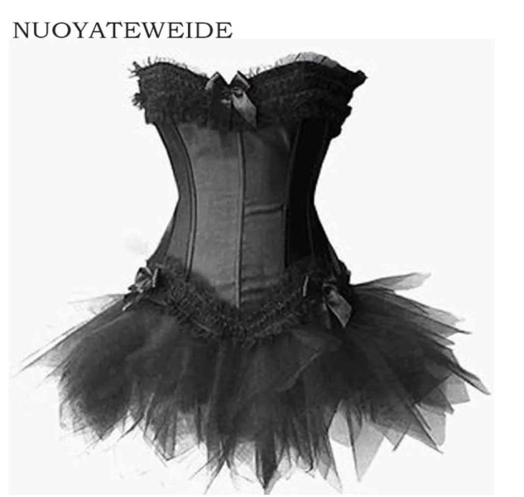 2017 Burlesque Rot und Schwarz Korsett Kleid Kostüm Bustier para mujer Viktorianischen Brokat Korsett Tutu Rock Outfit Teil Halloween7459586