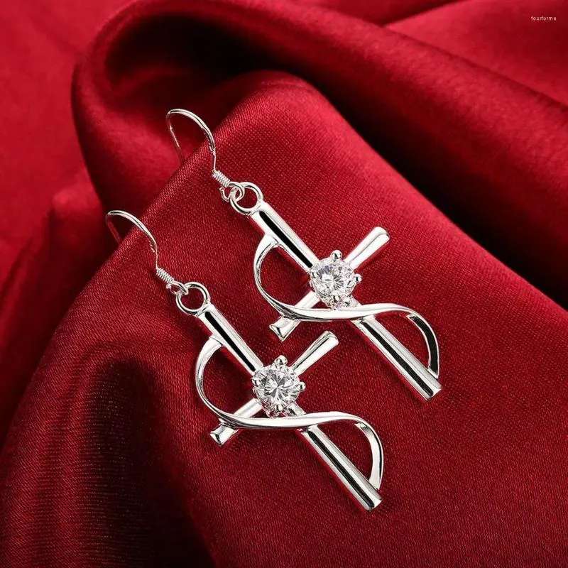 Dangle Earrings High Quality 925 Sterling Silver For Woman Fashion Jewelry Elegant Crystal Cross Drop Trendsetter Gifts