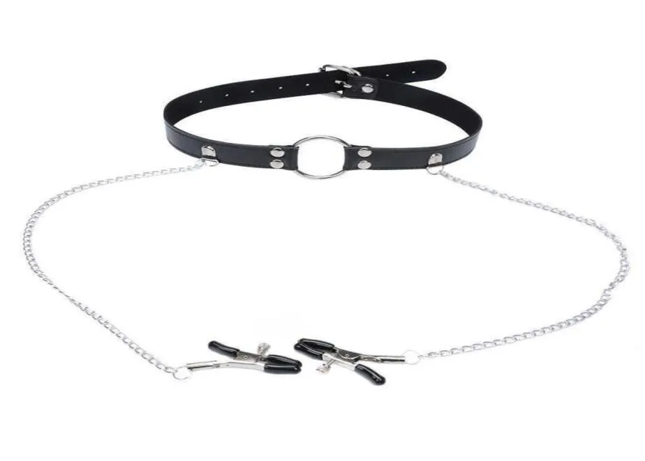 Articoli per massaggi Pelle PU Bocca sexy Gag Ball Orale con clip a catena Morsetti per capezzoli per seno Fetish BDSM Bondage Giocattoli sexy per coppie G5915877