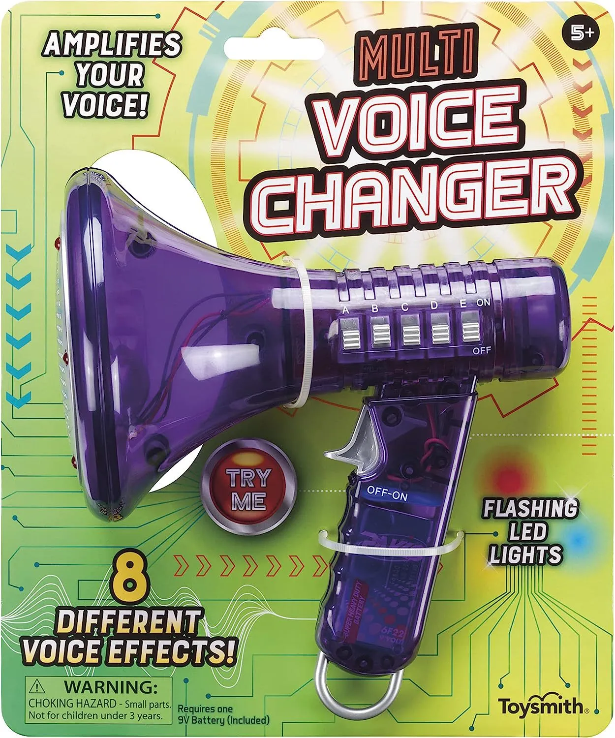 Toysmith Tech Gear Multi Voice Changerは、5歳以上の男の子の女の子のために、8つの異なる音声効果で音声を増幅し、色は異なります