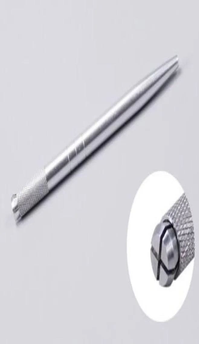 100pcs Silver Aluminum Professional Manual Tattoo Pen Permanent Makeup Tattooing Pen 3D Eyebrow Embroidery MicroBlading Pen7404152