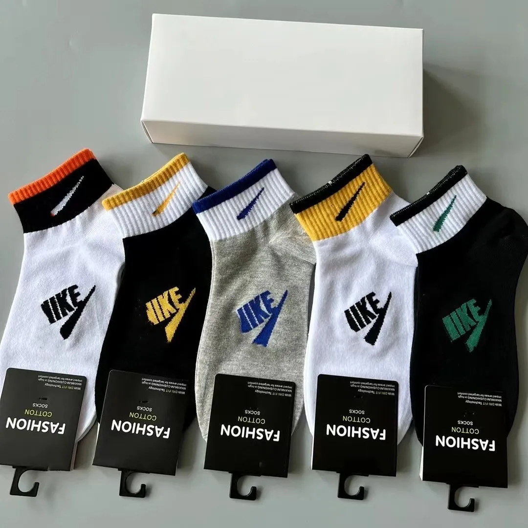 Herrsport Sock tofflor Classic Hook Solid Color Letter Cotton Men's Socks 5 Par/Box