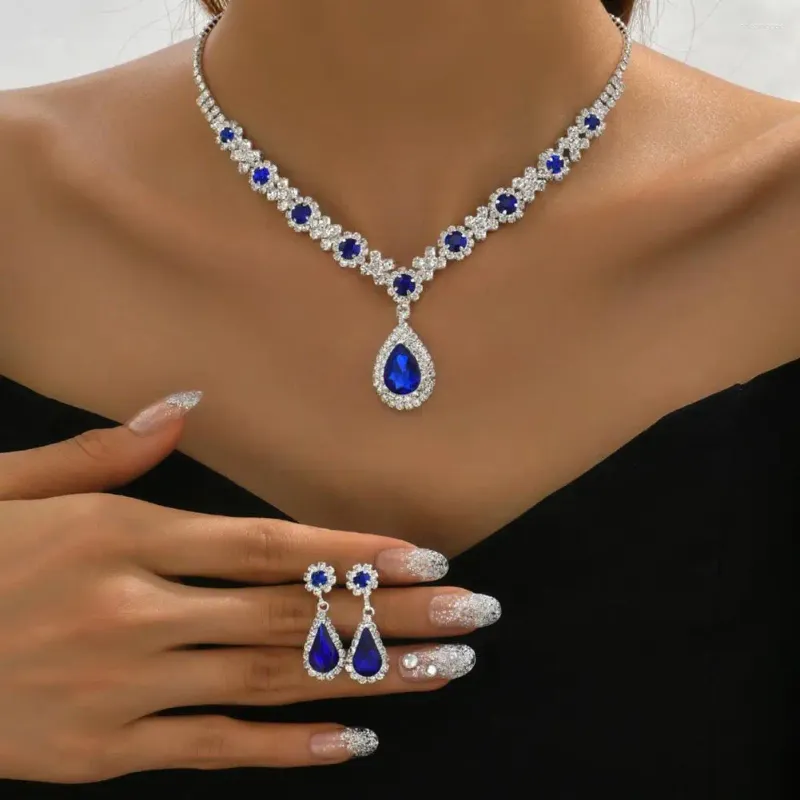 Necklace Earrings Set Elegant Bridal Jewelry Stunning Waterdrop Rhinestone For Women Dangle Drop
