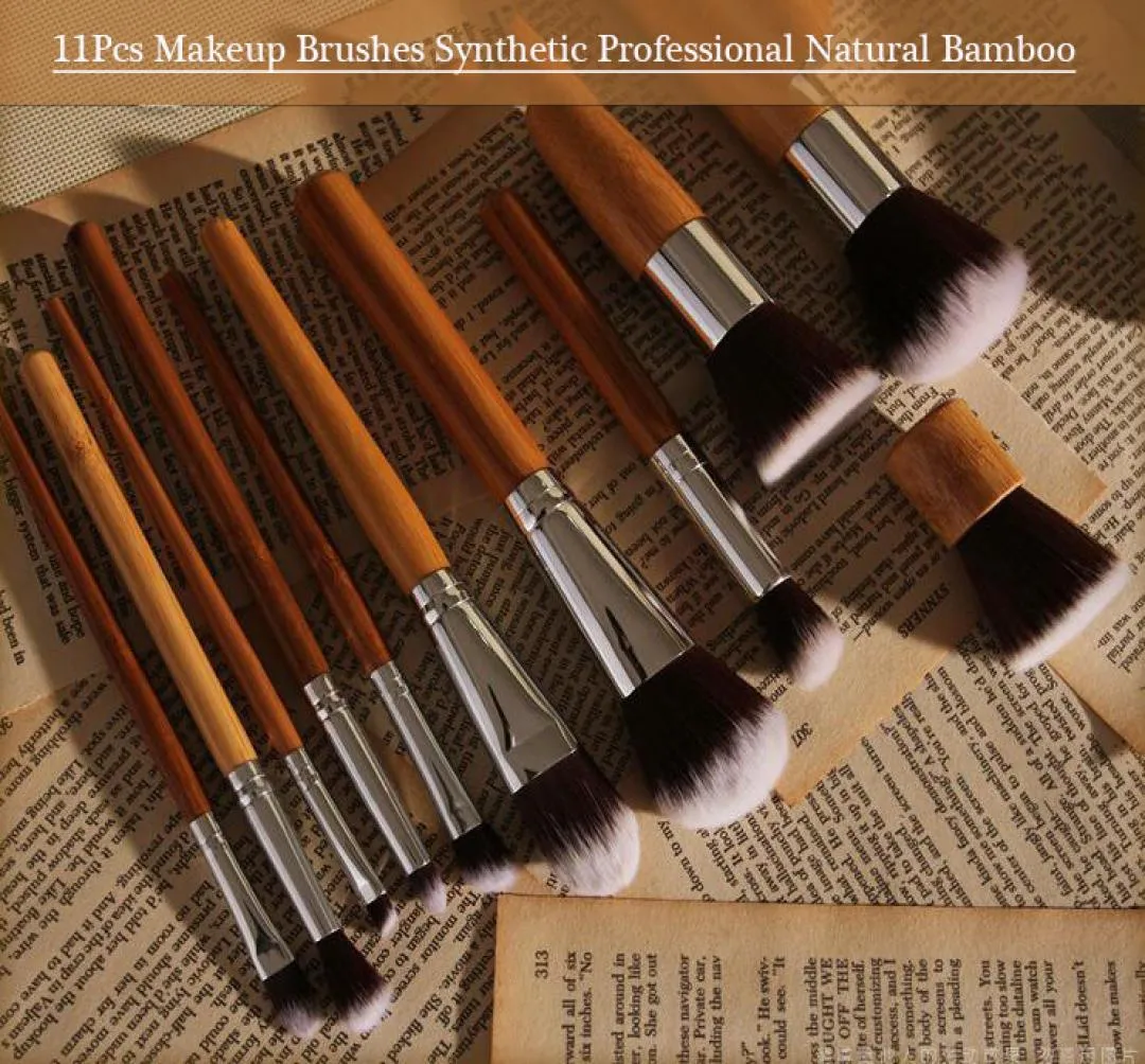 11 pezzi pennelli per trucco sintetici professionali in bambù naturale cosmetici fondotinta ombretto blush set di pennelli per trucco kit custodia8159390