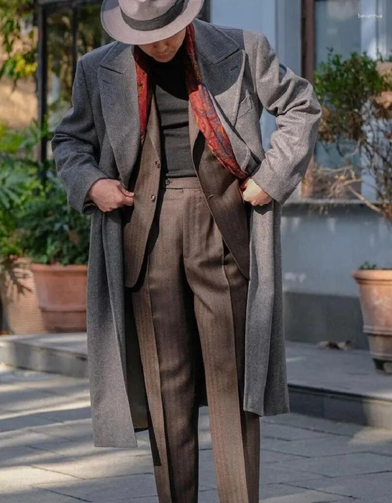 Abiti da uomo Blazer doppiopetto Abito in tweed a spina di pesce Cappotto lungo Blazer Abiti da festa uomo Giacche maschili