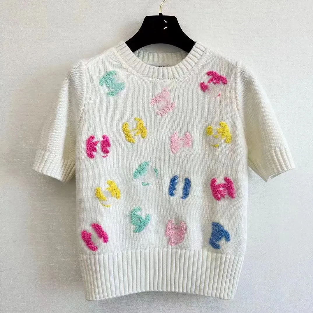 Lente 2024 Nieuwe volledige letter Casual Fashion Sweater Korte mouw T-shirt trui ronde nekshirt