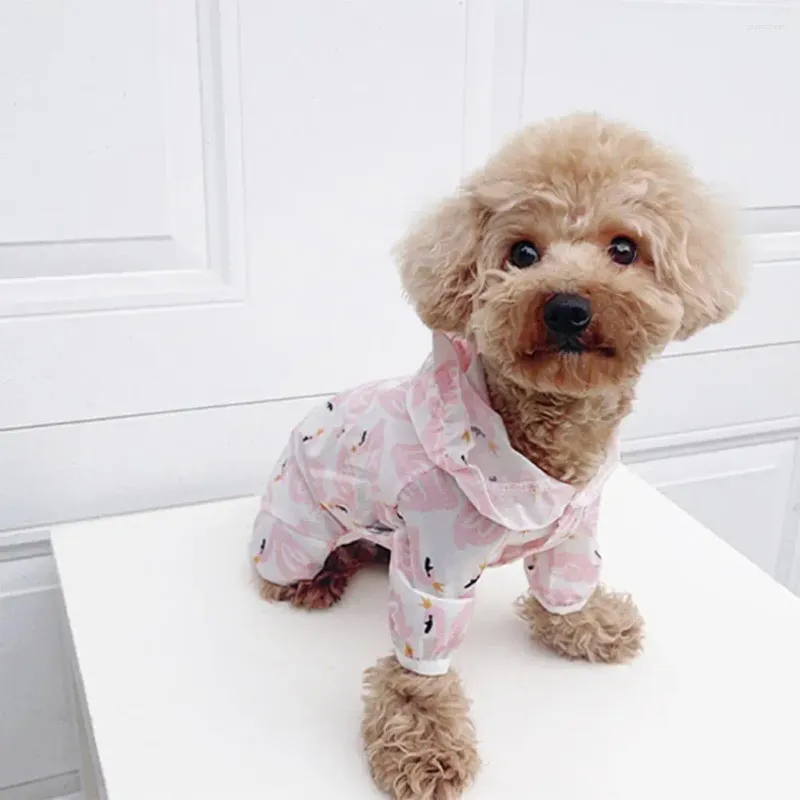 Dog Apparel Raincoat Cute Cartoon Print Pet With Hood For Small Medium Dogs Waterproof Windproof Four Legs Cover Press Button