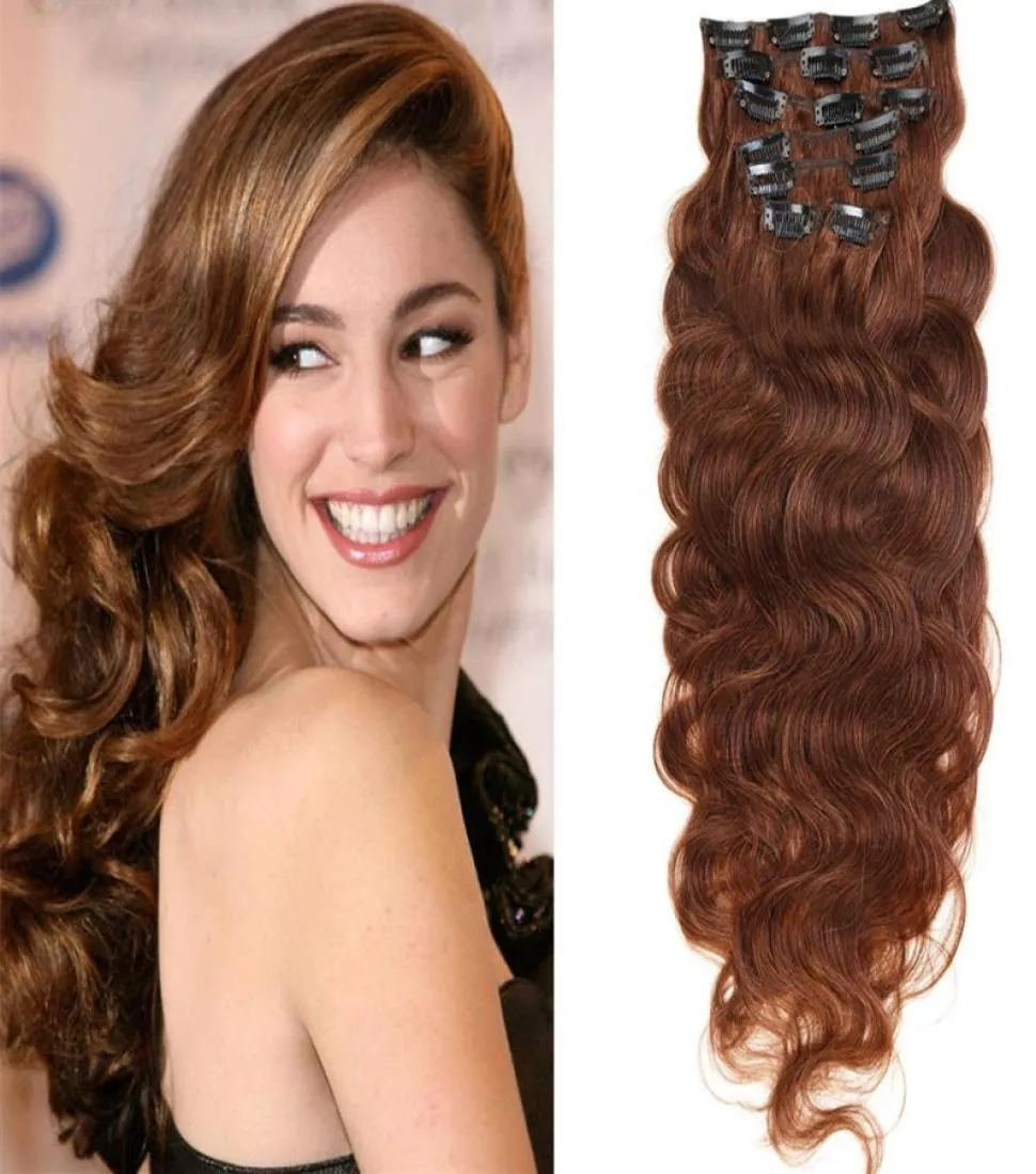 7A Remy Clip In Human Hair 140g 8pcs Virgin Brazilian body wave 6 drak brown Clip In Hair Extension dhl 9354620