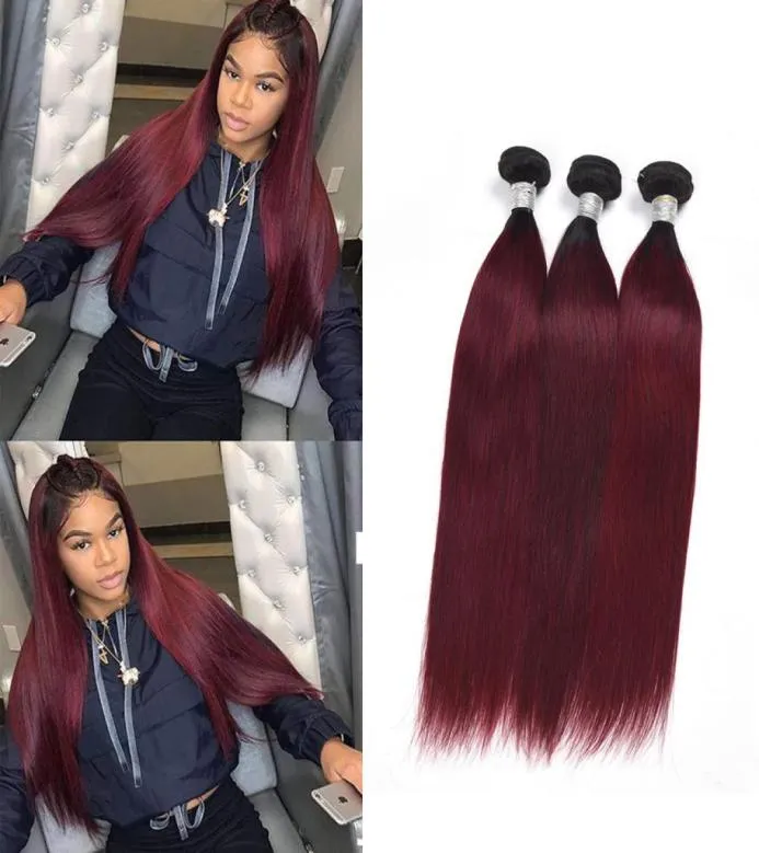 Brasilianska jungfruliga hårförlängningar raka 4 buntar 1b99j 1bred 1b30 ombre mänskligt hår wefts 828inch hela ruyibeauty9856014