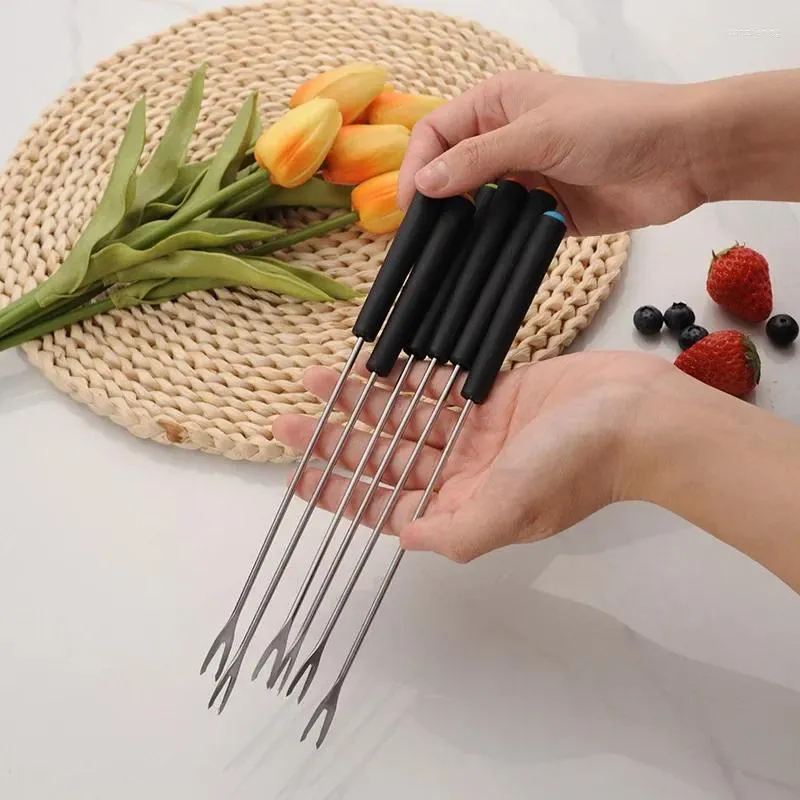 Forks 6Pcs Stainless Steel Fruit Fork For Dessert Cake Snack Birthday Party West Tableware Long Handle Kitchen Accessories