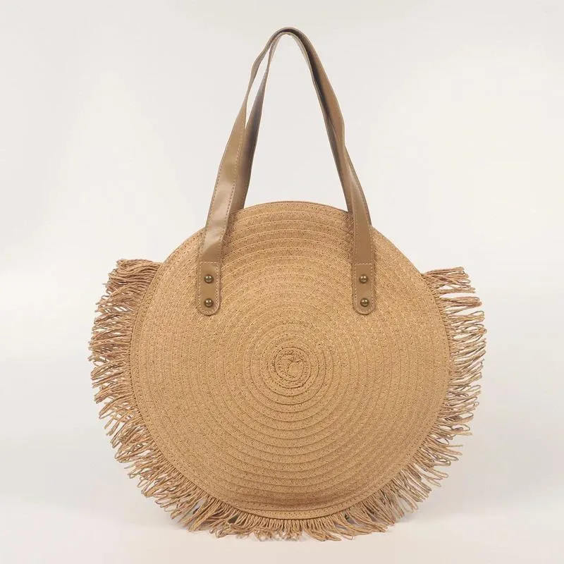 Вечерние сумки Круглая соломенная сумка ручной работы Boho Tote на плечо для отпуска Летний пляж