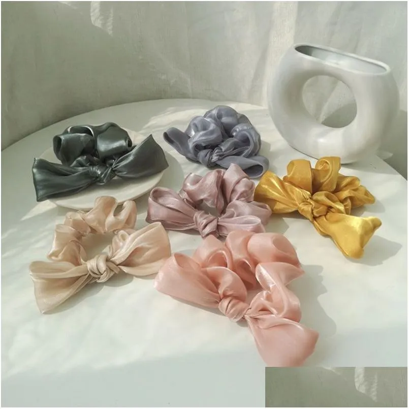 Hårstift Pearlescent Tychtine Ring Super Fairy Ribbon Bowknot Ornament Kvinnor Enkelt temperament läderband bundet Girl Korean OTZ0B