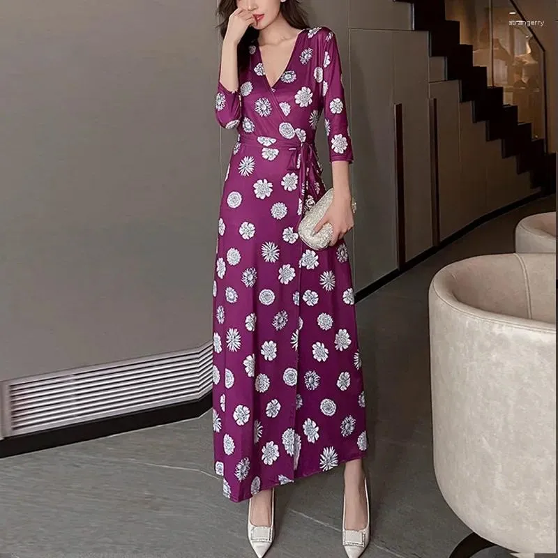 Casual Dresses Summer Dress for Women V Neck Wrap Midi Beachwear Female Boho A-Line Split Vestidos de Verano Para Mujer 2024