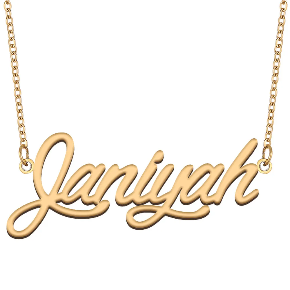 Janiyah nombre collares colgante personalizado personalizado para mujeres niñas niños mejores amigos Regalos para madres Acero inoxidable chapado en oro de 18 quilates