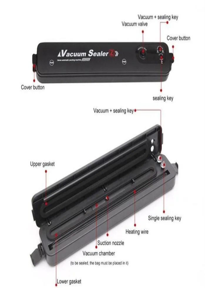 Vakuummatförseglare 220V 110V Matic Commercial Hushåll Mat Vakuumförsegling Förpackningsmaskin Inkluderar10 JLLIOK205S5150649