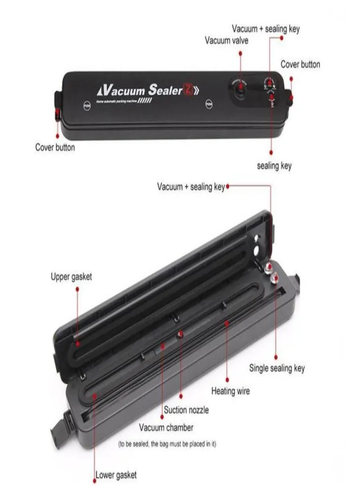 Vacuüm Voedsel Sealer 220 V 110 V Matic Commerciële Huishoudelijke Voedsel Vacuüm Sealer Verpakkingsmachine Include10 jlliok205S5150649