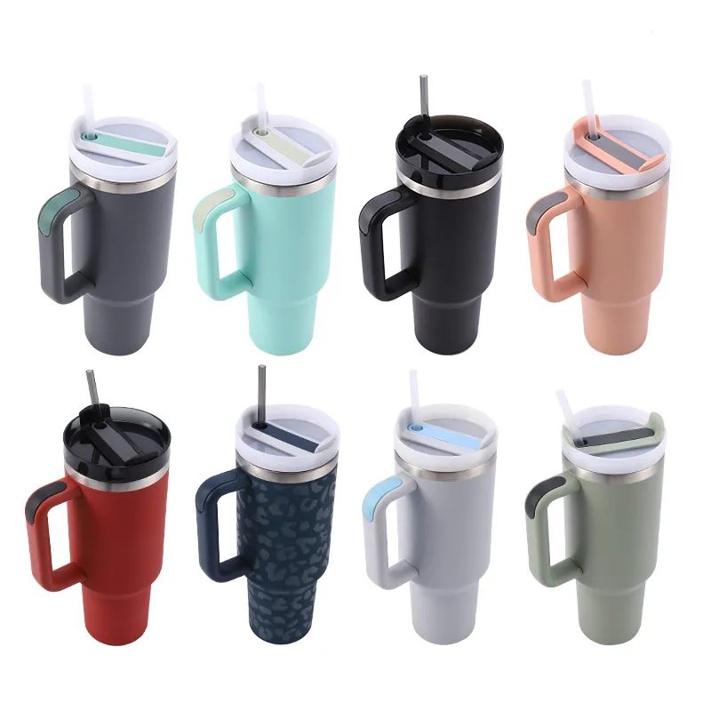 In Stock Quencher H2.0 40oz Stainless Steel Tumblers Cups With Silicone Handle Lid and Straw 2nd Generation Car Mugs Vacuum Insulated Water Bottles