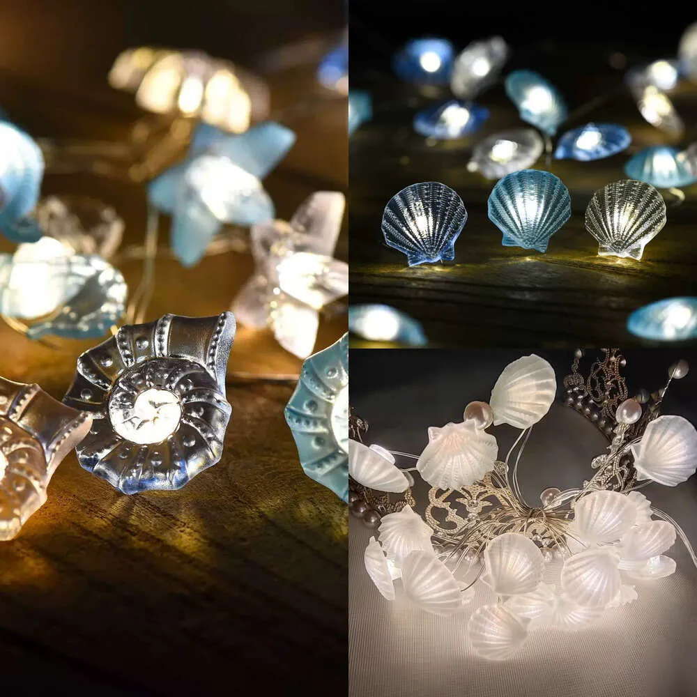 Ny Ocean Theme Decoration LED -lampor Seahorse Shell Fairy String Lamp för under Sea Birthday Party Kids Toy