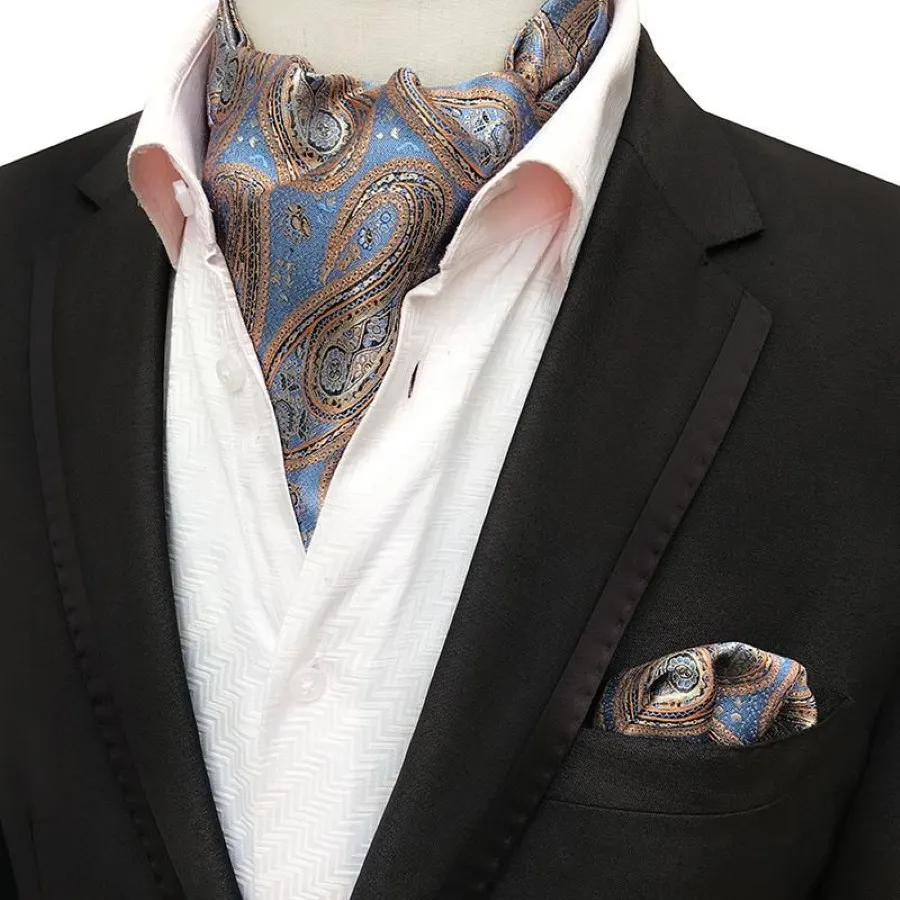 Linbaiway män kostymer ascot slips set för man cravat slipsar näsduk blommig paisley fick fyrkantig bröllop anpassad logotyp hals27a