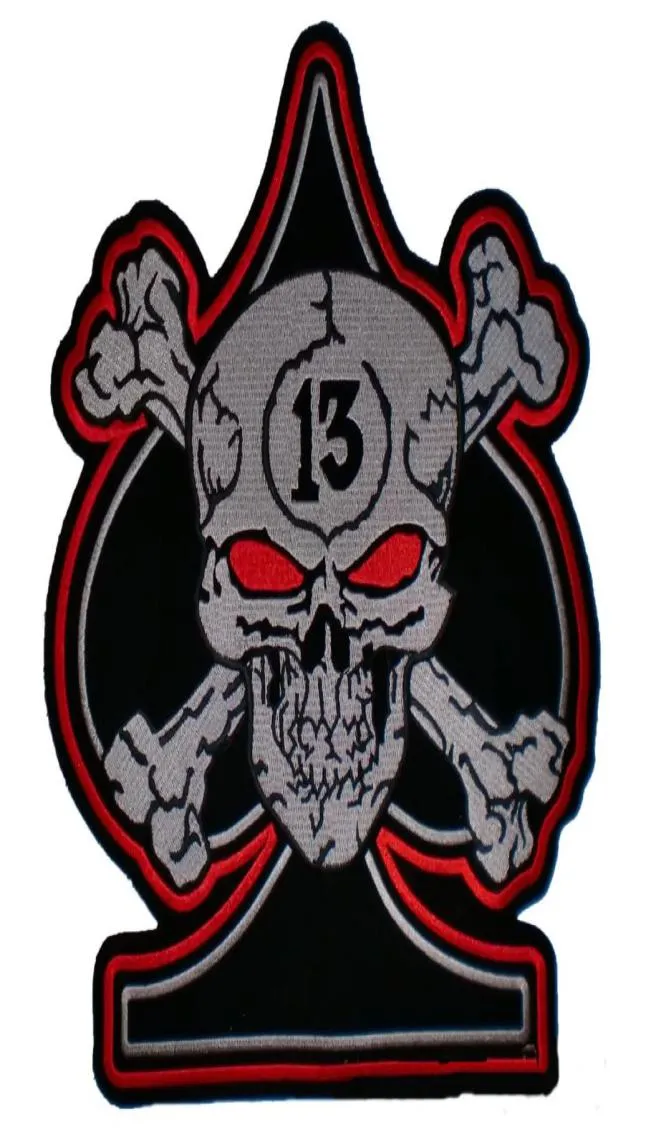Laag voor Cool Custom Skull Spade Crossbone 13 Lucky Number Biker MC Back Patch Motorcycle Vest4281717