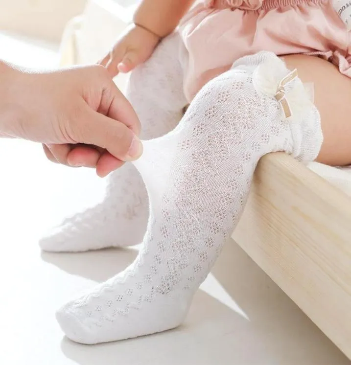 Chaussettes 3 pairesLot enfants bébé fille enfant en bas âge coton maille respirant né infantile genou haute filles Long3186995