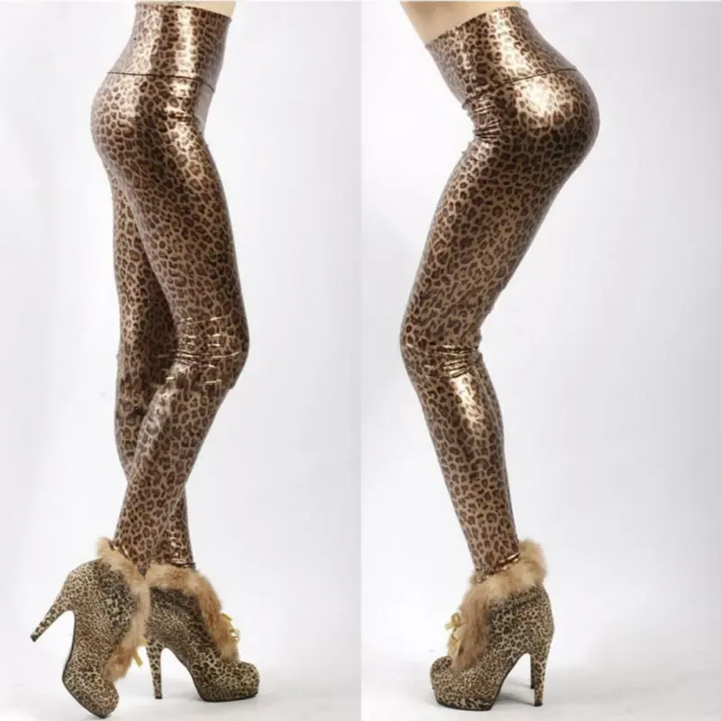 Leggings leopardo impresso leggings calças de couro falso leggings para fitness feminino gótico leggins botas de inverno para mulher push up legging