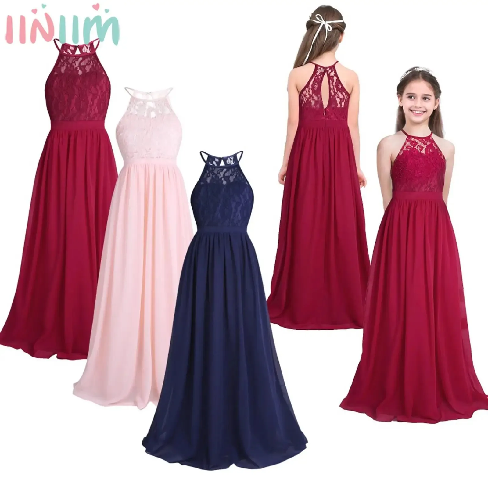 Iiniim Childrens Vestidos Birthday Party Dress Kids Princess Summer Lace Wedding Dresses Girls Ball Tutu Prom Dress Teen Costume 240305