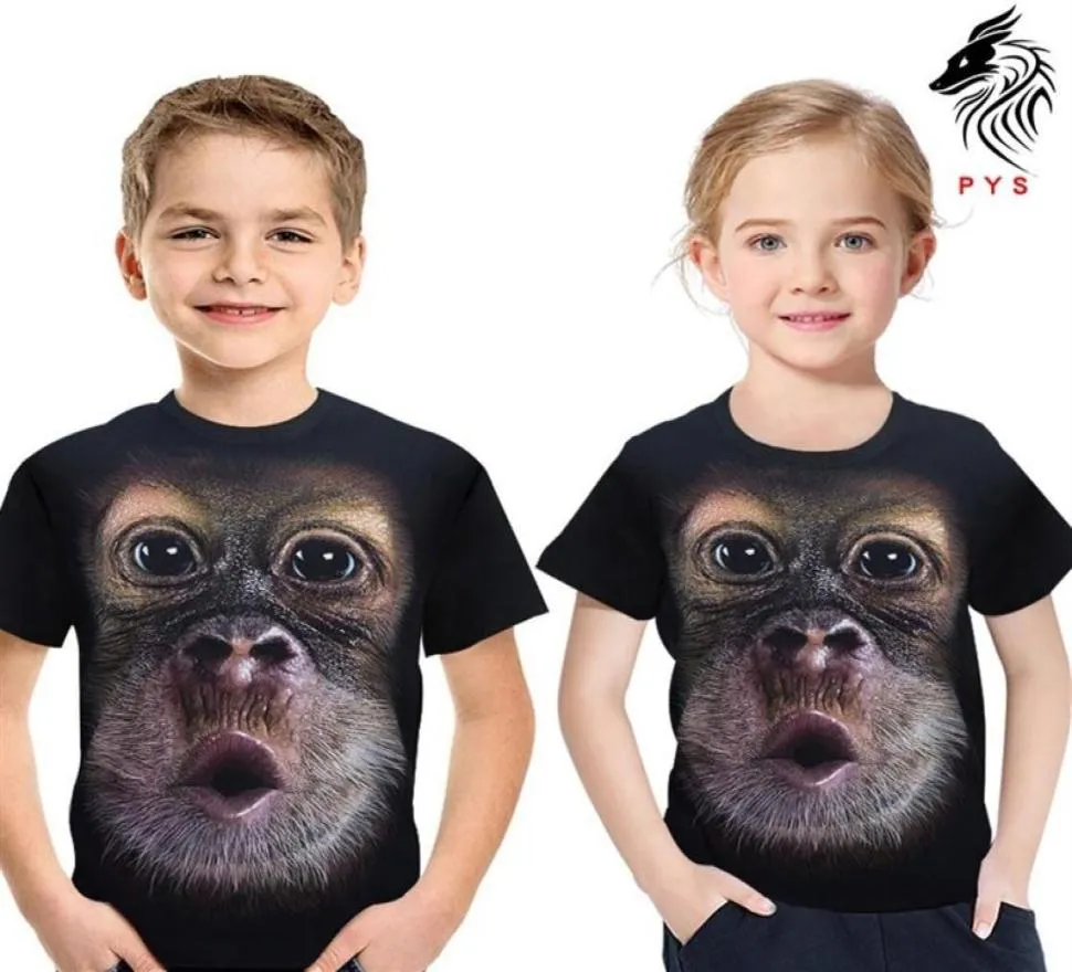 213Y Ropa de verano para niños Mono divertido Chimpancé Impresión digital 3D Camiseta de manga corta para niño para niña Tops Camisetas Ropa para niños Y6920831