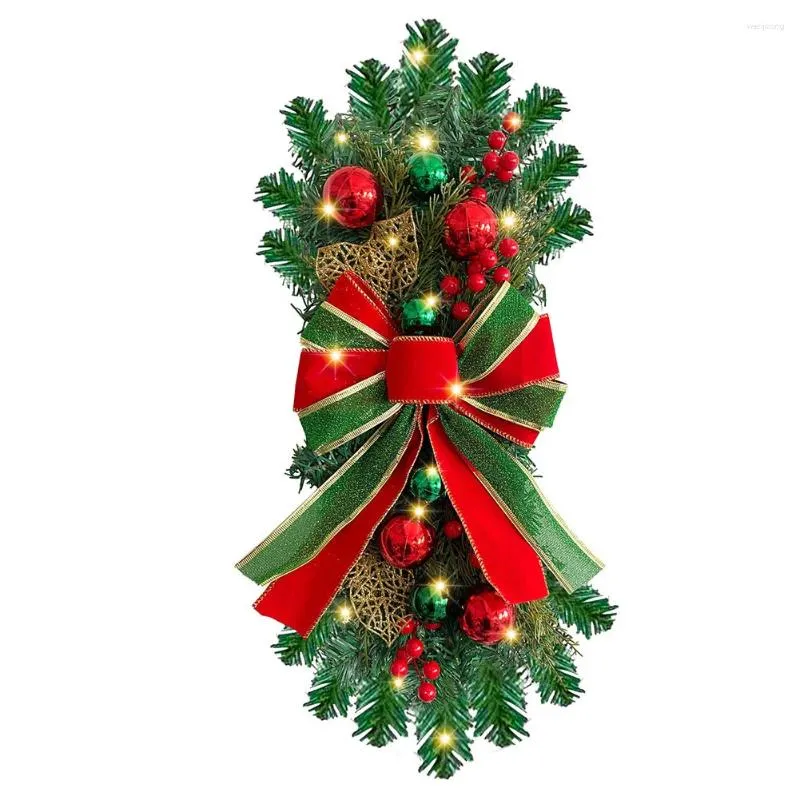 Decorative Flowers Add A Of Color And Festive Charm To Your Staircase With This Christmas Bow Upside Down Tree Garland Decoration