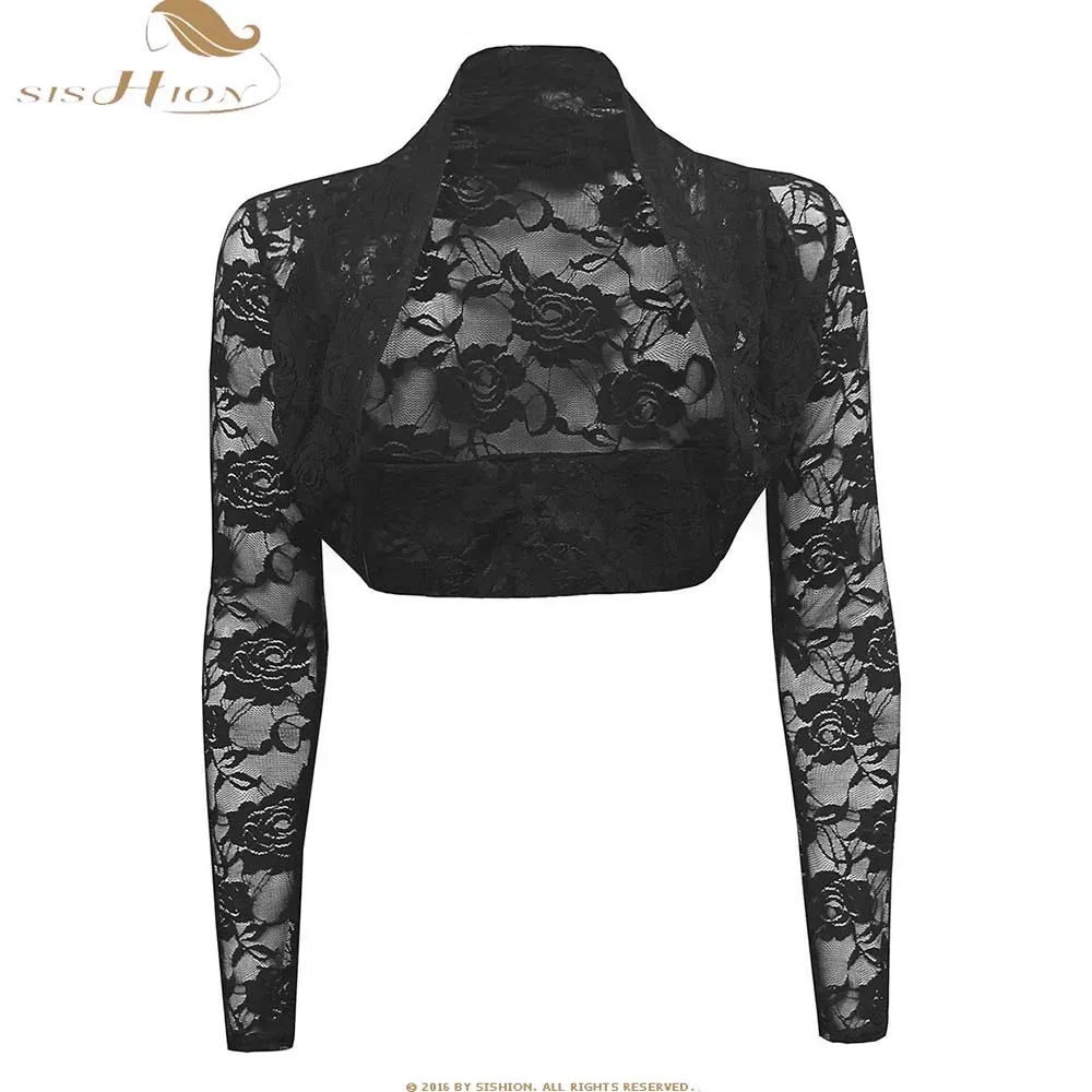 Jackor 2023 Solid Long Sleeve Floral Lace App Grug Bolero Cardigan Casacos Slim Croped Tops Ladies Black Jacket Autumn Cloth Clothes SR221