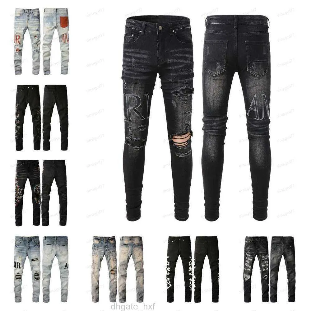 106 Amirs Hommes Femmes Designers Jeans Distressed Ripped Biker Slim Denim Droit Pour Hommes S Imprimer Armée Mode Mans Pantalon Skinny M 6117 aMiris