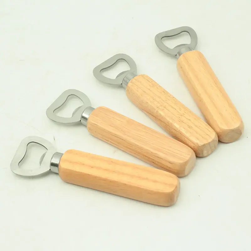 Portable Bartender Bottle Opener Wood Handle Handheld Stainless Steel Wine Beer Soda Glass Cap Bottles Openers Home Kitchen Bar Tools Customizable Logo HY0300