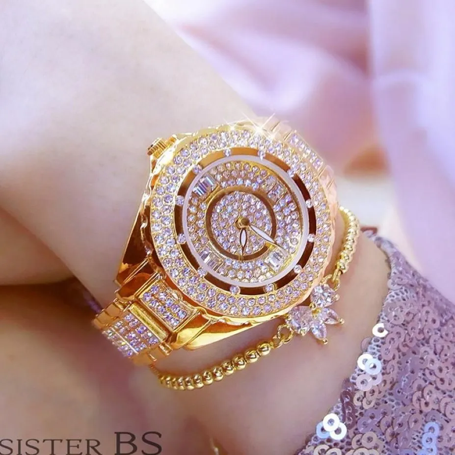腕時計の女性の時計レディダイヤモンドストーンドレスウォッチゴールドシルバーステンレス鋼ラインストン腕時計
